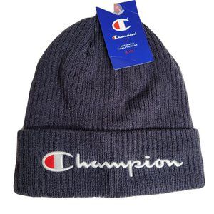 Champion Script Beanie  Cuff Ribbed Stocking Cap Blue
